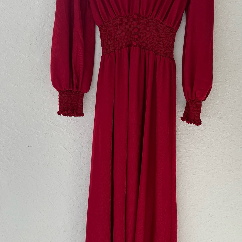 Chic Red Smocked Dress